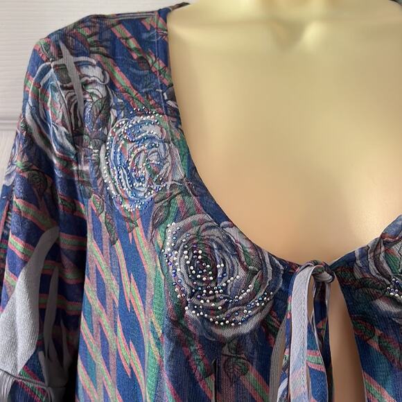 Multicolor Print Cardigan Sweater with Embellishments Woman Size Medium Y2K - Picture 2 of 11